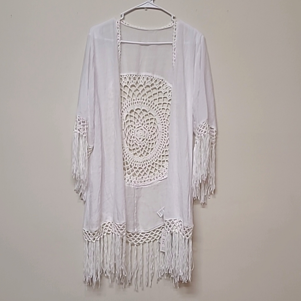 Cupshe White Asymmetrical Embellished Tunic new for women zise L